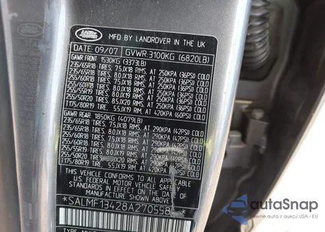 2008 Land Rover Range Rover Supercharged z USA, uszkodzony, nr VIN SALMF13428A270558